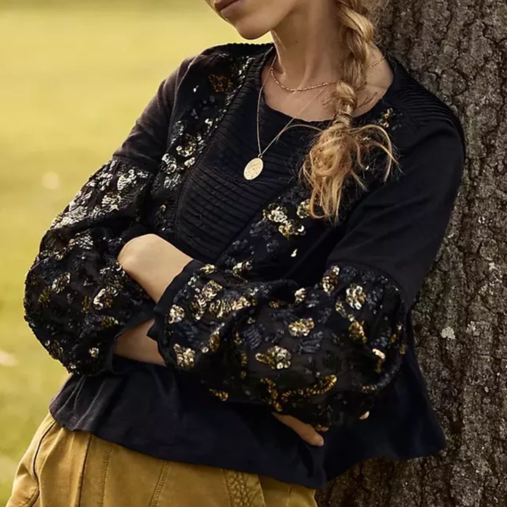 NWT Anthropologie Neale Sequin Peplum Top